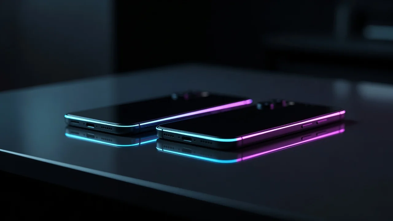 Zbliżenie dłoni trzymającej smartfon z abstrakcyjnym tłem